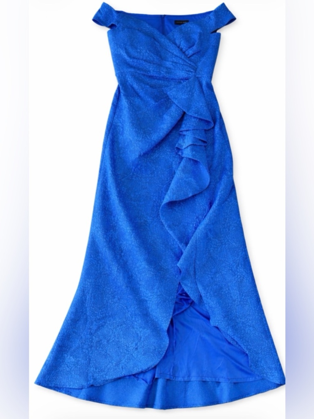 Tadashi Shoji Cobalt Blue Off-Shoulder Jacquard Gown